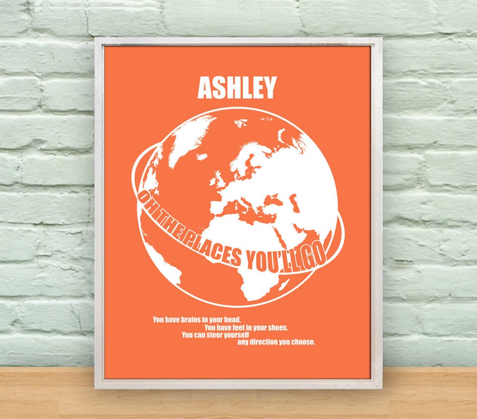 Oh The Places You'll Go - Globe Silhouette with Dr. Seuss Quote - For Child's Bedroom