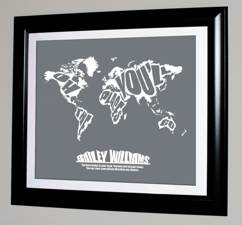 Oh The Places You'll Go - with Child's Name and Dr. Seuss Quote - Baby Shower Gift or Child's Bedroom