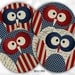 PATRIOTIC OWLS 4th Fourth JULY 4 inch and 3.8 inch Circles Digital Collage Sheet Printable for Coasters Magnets Greeting Cards