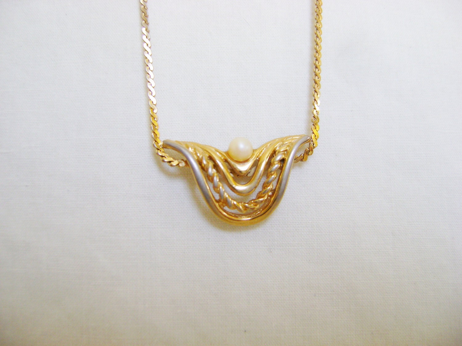 Vintage D'Orlan 22 Kt. Gold Plated Necklace - 1980s Pearl Accent