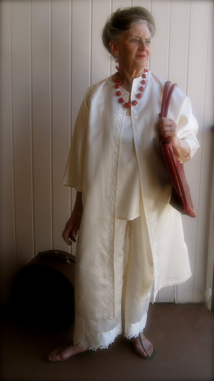 UPCYCLED suit 3 piece, 50's fabric, off white, medium large