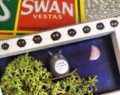 Unique, hand made Totoro in a tree scene in a Swan Vesta match box