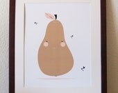 Pink Pear Illustration - 11x14 - pink and tan kitchen art wall decor