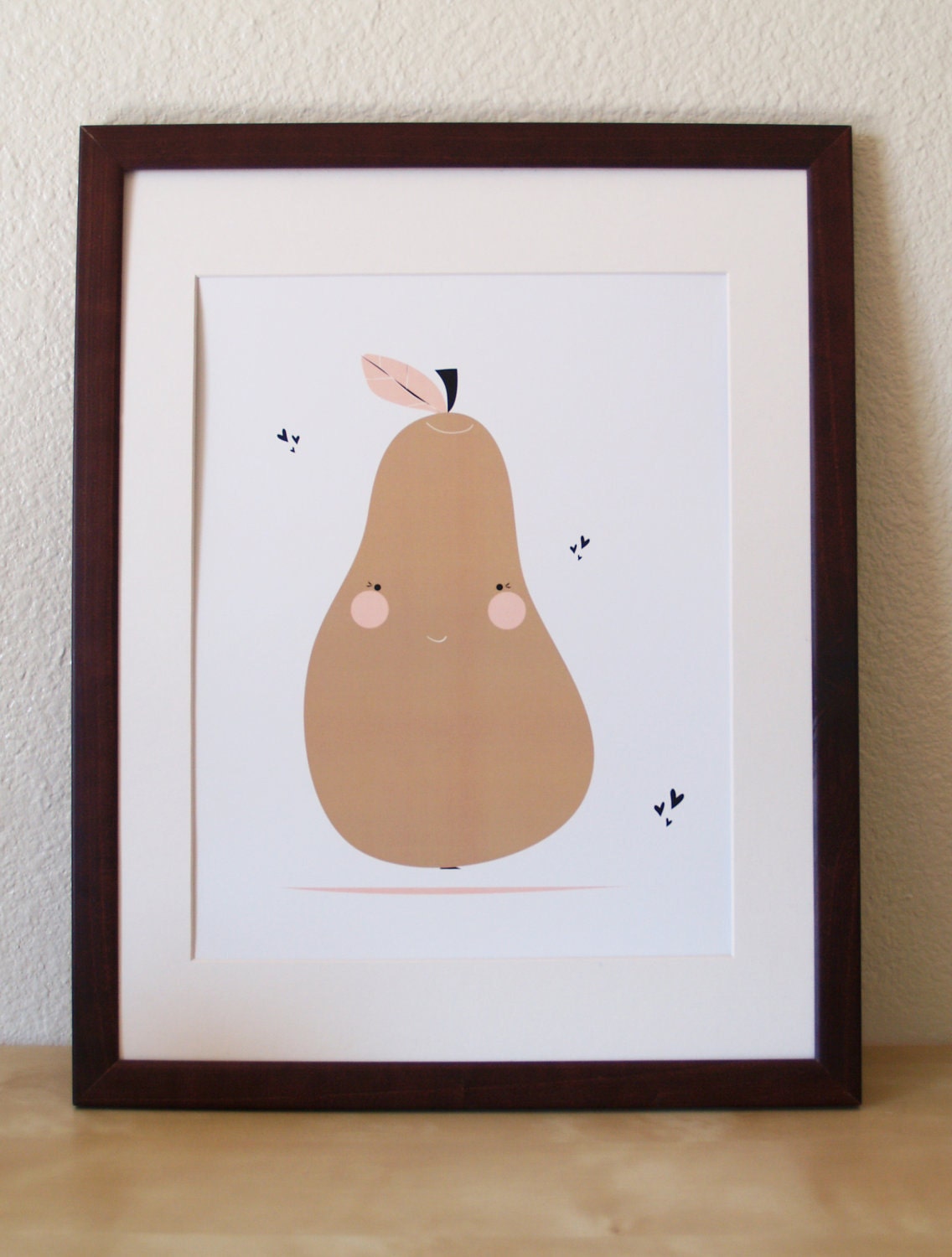 Pink Pear Illustration - 11x14 - pink and tan kitchen art wall decor