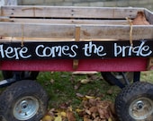 CUSTOM wedding wagon wooden sign - "Here comes the Bride" and "Just Married" - set of 2 -  reversible
