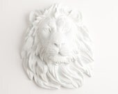 White Faux Taxidermy - Faux Taxidermied - The Walter - White Resin Lion Head- Resin White Faux Taxidermy- Chic & Trendy