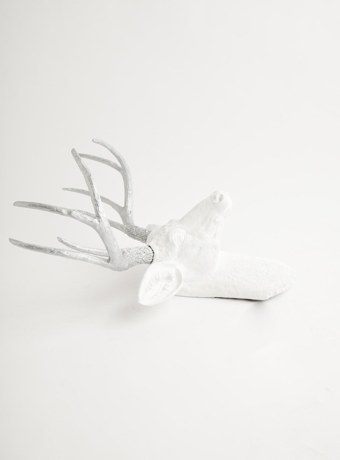 Faux Deer Head - The Frankfurt - White W/ Metallic Antlers Resin Deer Head- Stag Resin White Faux Taxidermy- Chic & Trendy