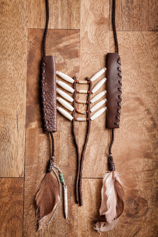 Tribal Necklace - Leather Navajo Inspired -  Bohemian Jewelry