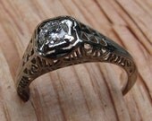 It Had to Be You : Solitaire Diamond Antique Engagement Ring, Art Deco 18K White Gold - 1920s