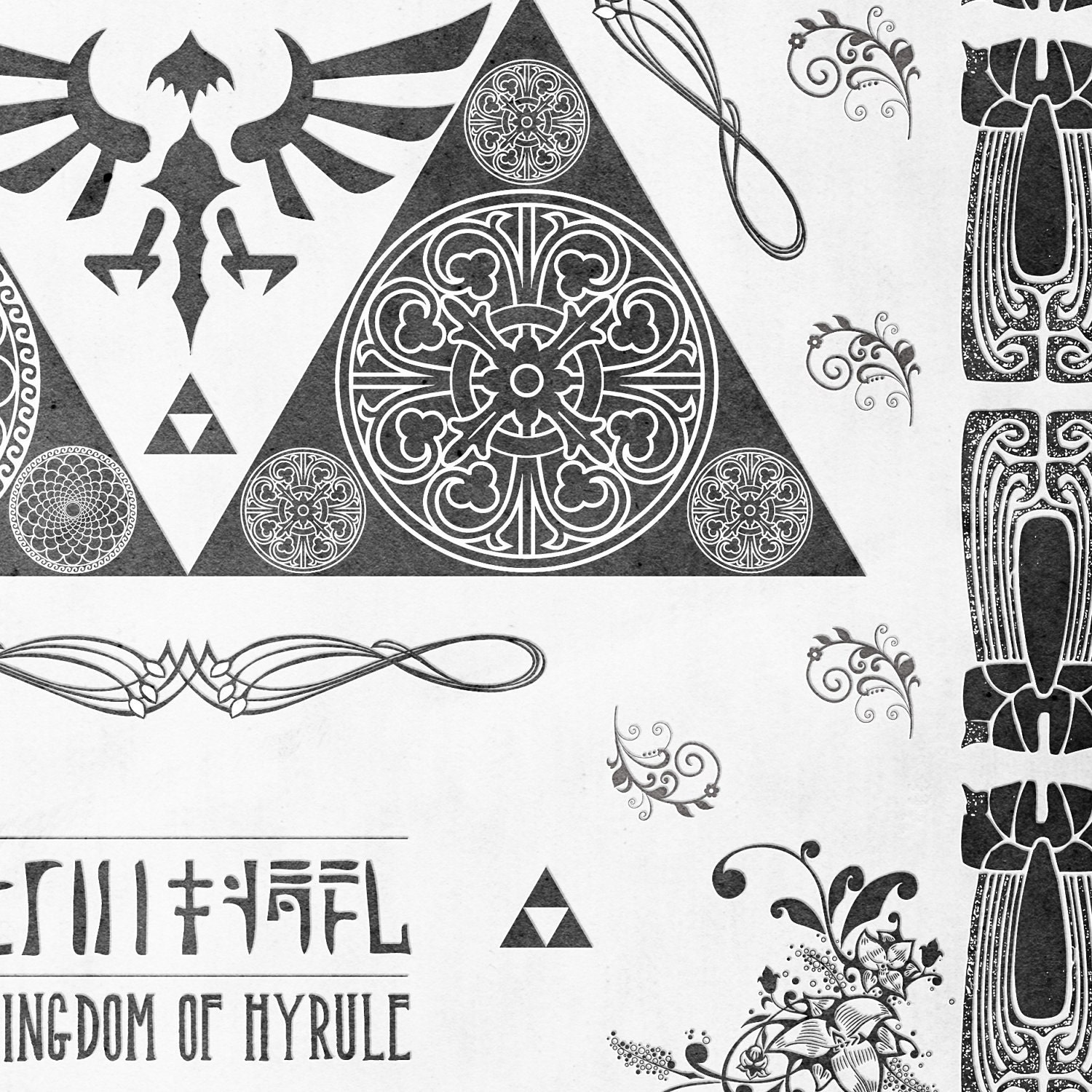 Legend of Zelda - The Triforce Crest of Hyrule Line Art - signed museum quality giclée fine art print 16" x 20"