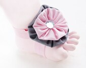 Lily Pad Tootsies Handmade Baby Barefoot Sandals with Cute Yo-Yo and Matching Embelishments One Pair
