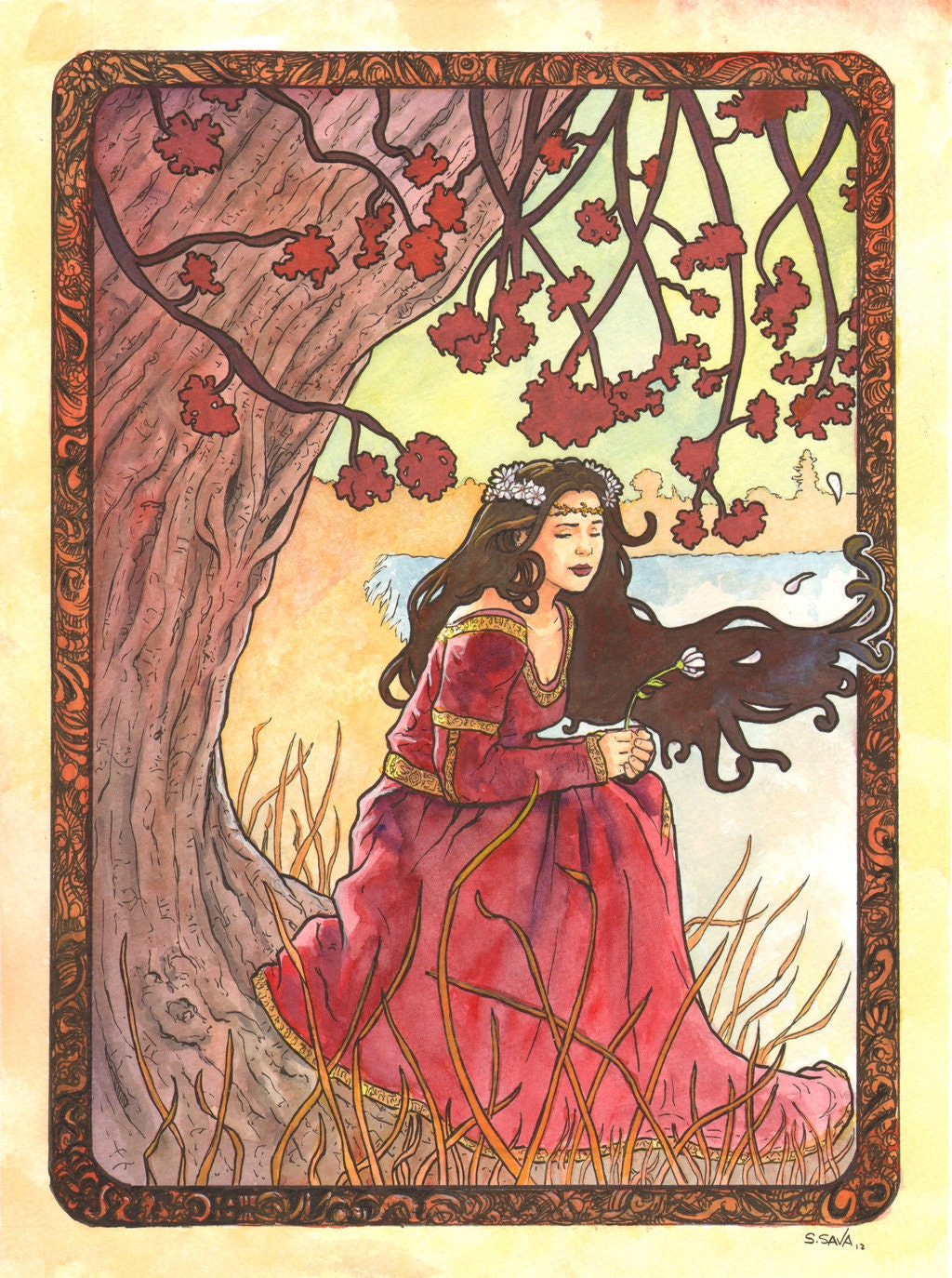 Art Nouveau 04 Original Watercolor by Scott Christian Sava