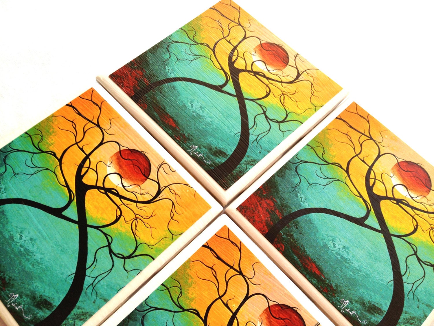 MADART Tile Coasters, Twisting Love, MADART Designs, Megan Duncanson, Ceramic Coaster Set