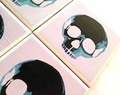 Skull Coasters, Ceramic Tile Coasters, Skull Art Print, Beverage Coaster, Black Skull, Skull Pictures, Halloween Decor