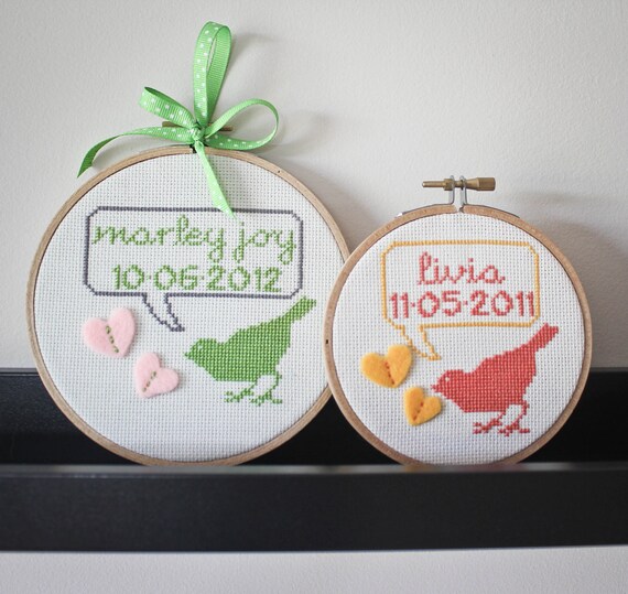 Baby keepsake - Custom cross stitch nursery decor - Made to order
