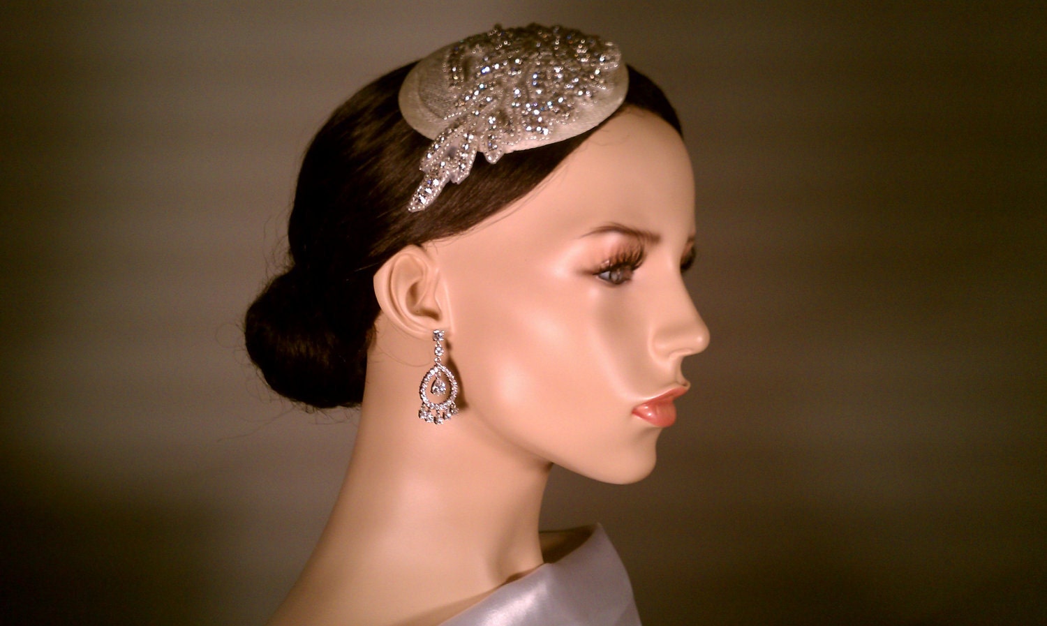 Bridal Hat  / Rhinestone Fascinator. Mini Bridal Hat / Grace
