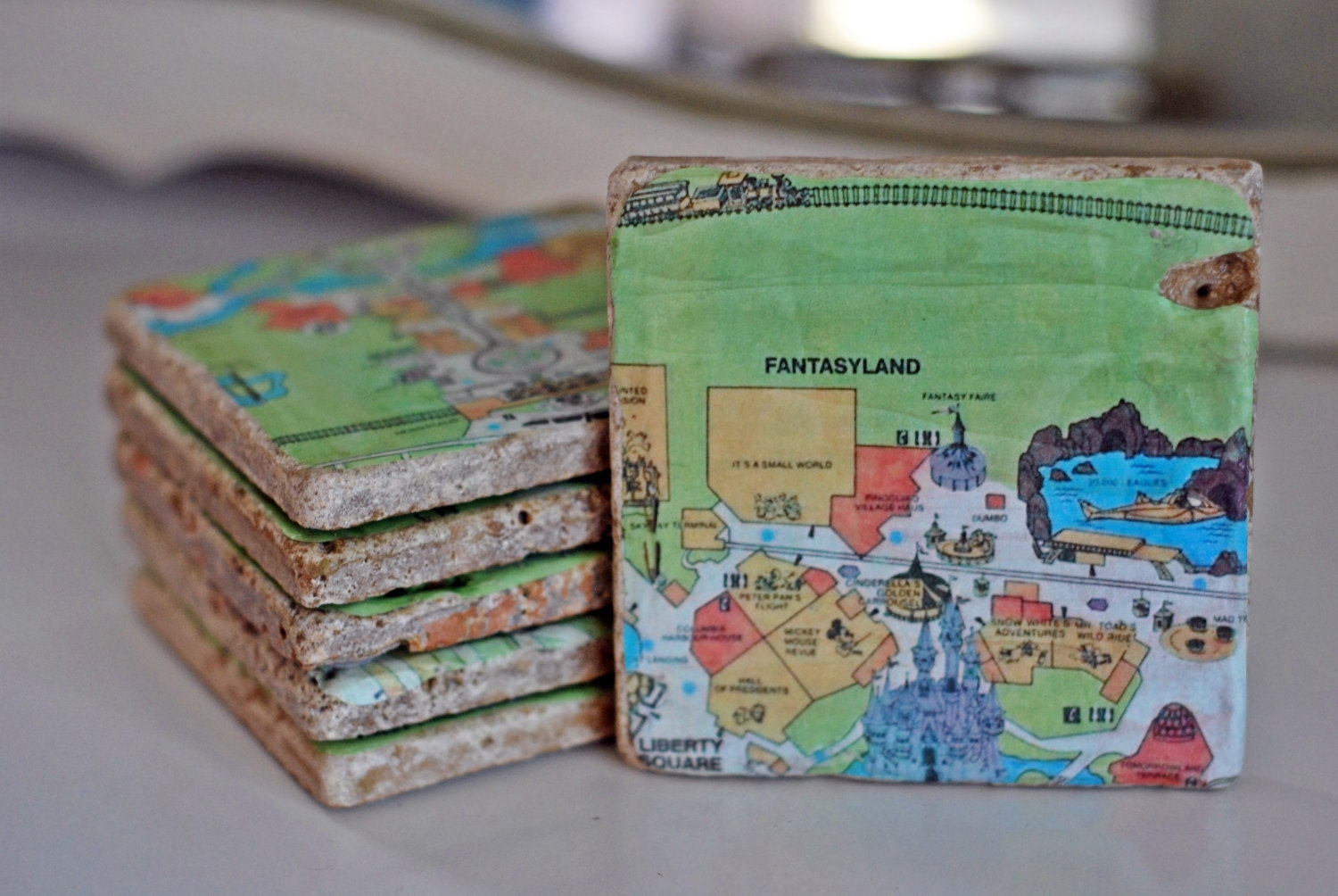 Vintage Magic Kingdom Tile Coasters - Disney World Map