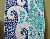 Stained Glass Mosaic Surfboard 5ft  Wall Art on Wood Base. Made to Order - Beach Waves