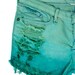 Tribal Aztec Navajo Southwestern Ethnic Print Teal Mint Ombre Dyed Studded Handmade Denim Destroyed Boho Coachella Hipster Cut Offs Shorts
