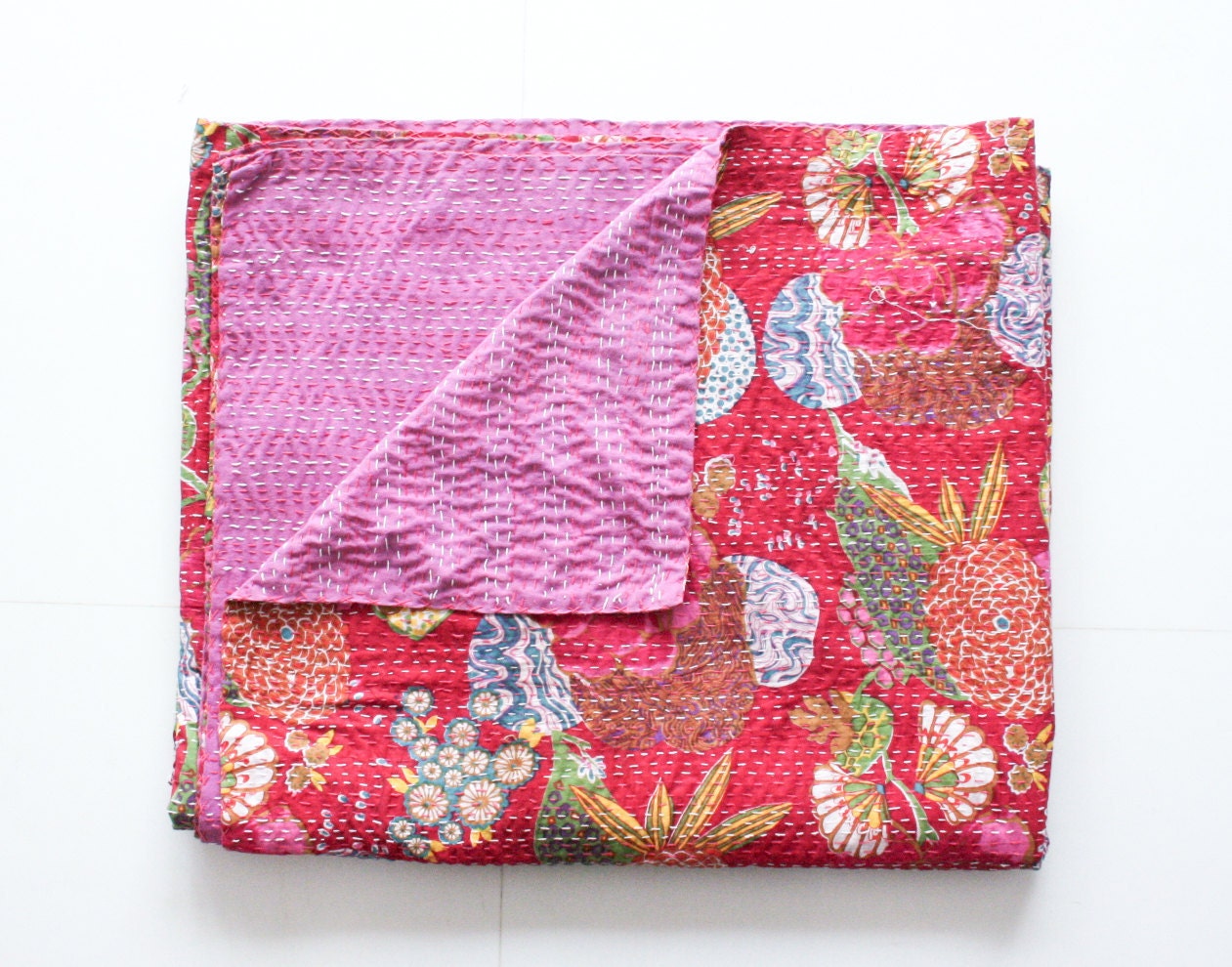 Queen Bed Cover or Queen Sized Blanket in Pinkish Red Fuschia