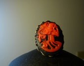 Skeleton Cameo Adjustable Ring in Red and Black by vintagerust