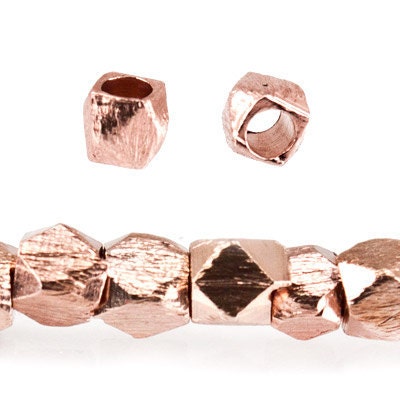 Rose Gold Plated, Brushed 2mm Beads, Faceted Nugget Beads Item: 426845