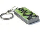 Green Chess piece Keychain, Altered Domino Key chain, Bobby Fisher, Chess Pawn, Chess player gift ideas, Recyle