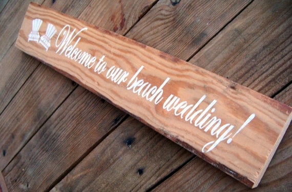 Beach Wedding Sign "Welcome to our Wedding" w adirondack chairs, on reclaimed repurposed rustic wood