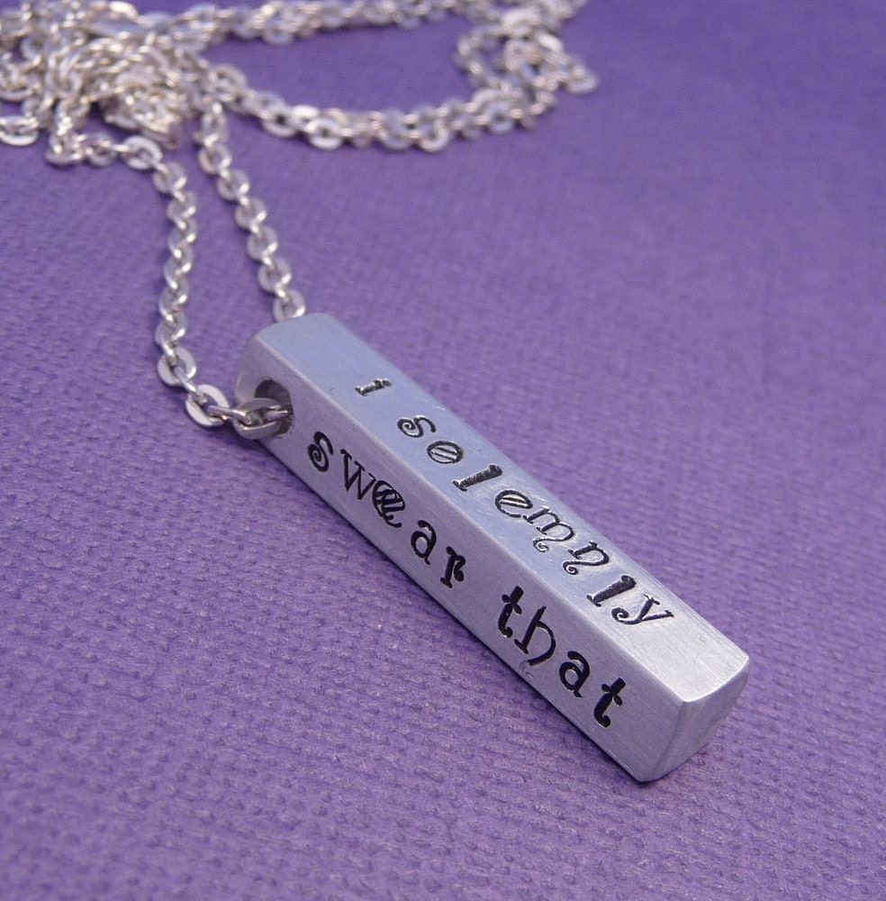 Harry Potter Inspired - I Solemnly Swear That I Am Up To No Good - A Hand Stamped Aluminum Bar Necklace