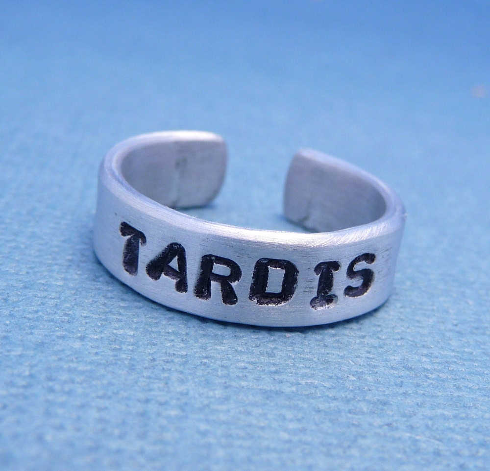 Doctor Who Inspired - TARDIS - A Hand Stamped Aluminum Rings