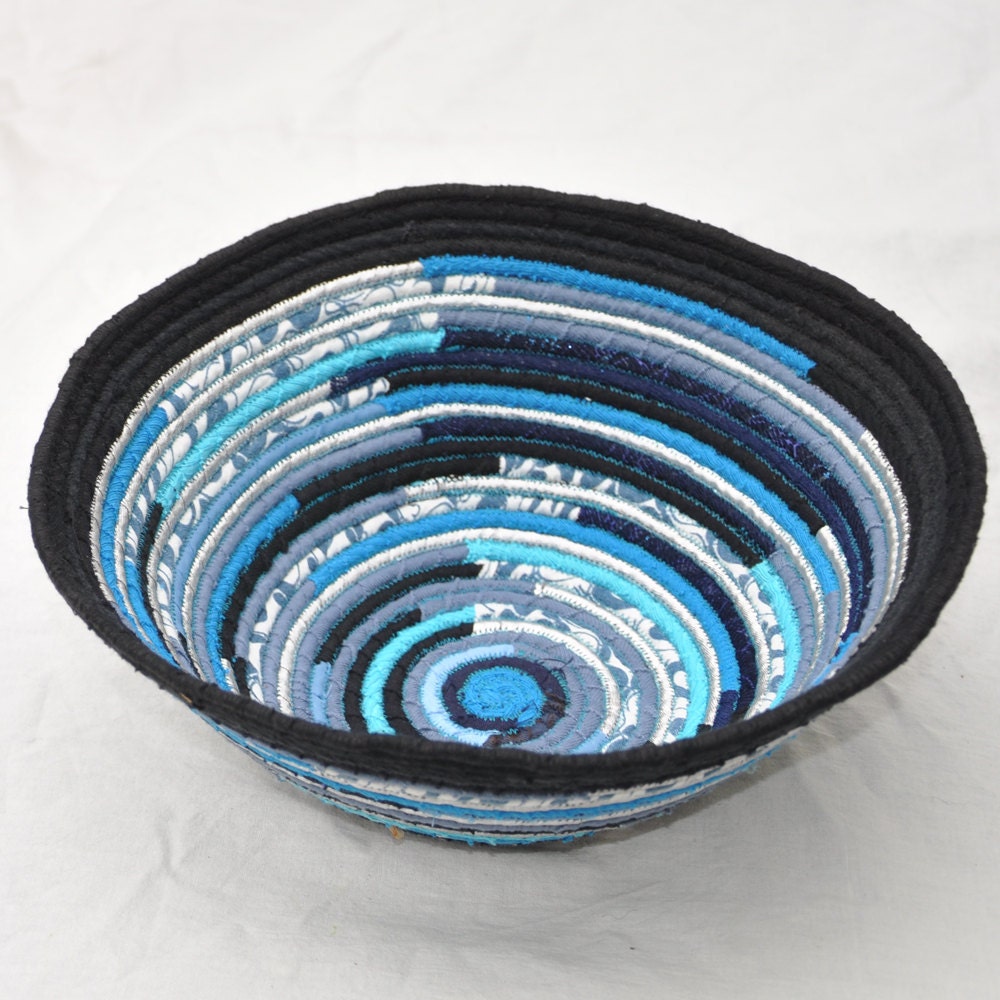 Recycled coiled basket/bowl - blue