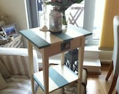 SOLD-Shabby Chic Hand Painted Side Table with a Clock knob