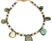 Green Watermelon Tourmaline Slice Freshwater Pearl Bracelet Gold Bali Vermeil Bracelet Fizz Candy