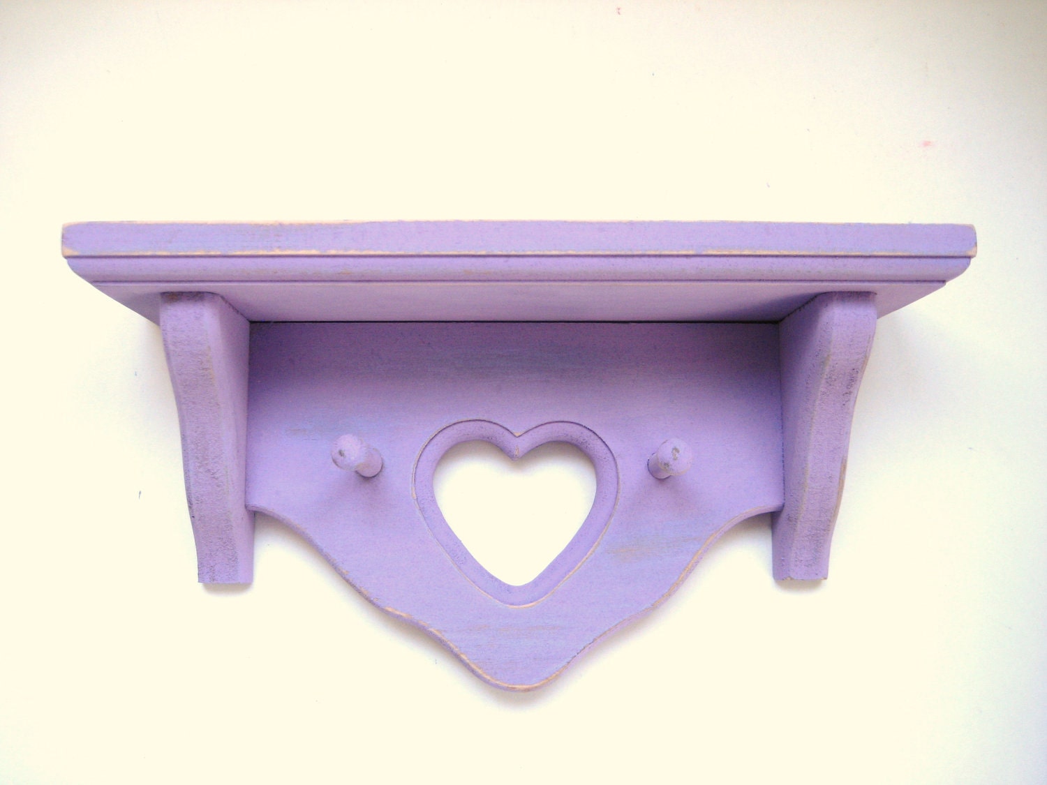 Wall Shelf with Hooks - Purple - Country Home Decor - Upcycled Distressed