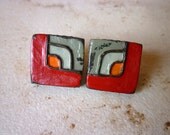 Geometric Earrings 4- Square Posts - Brick and Concrete