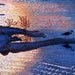Fine Art Print, Blue Heron, Bird on Blue Waters, Bird Silhouette, Giclee Print, Pastel Painting, Blue, Peach, Sunset, Seascape