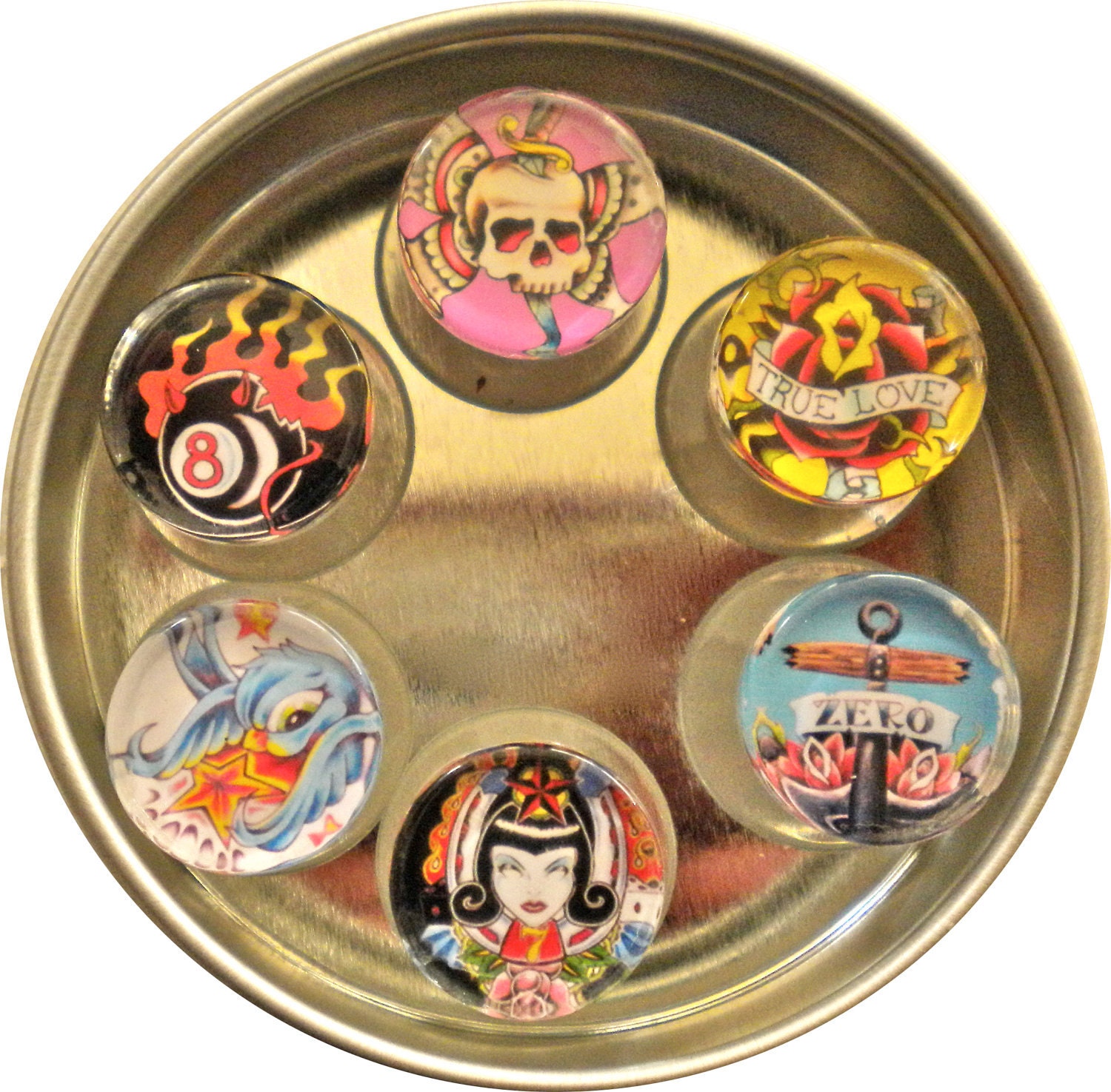 Drink marker or magnet set - old school tattoo