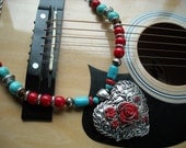 Chunky Rodeo Necklace With Silver Heart Cowgirl Necklace Western Necklace Southwestern Necklace