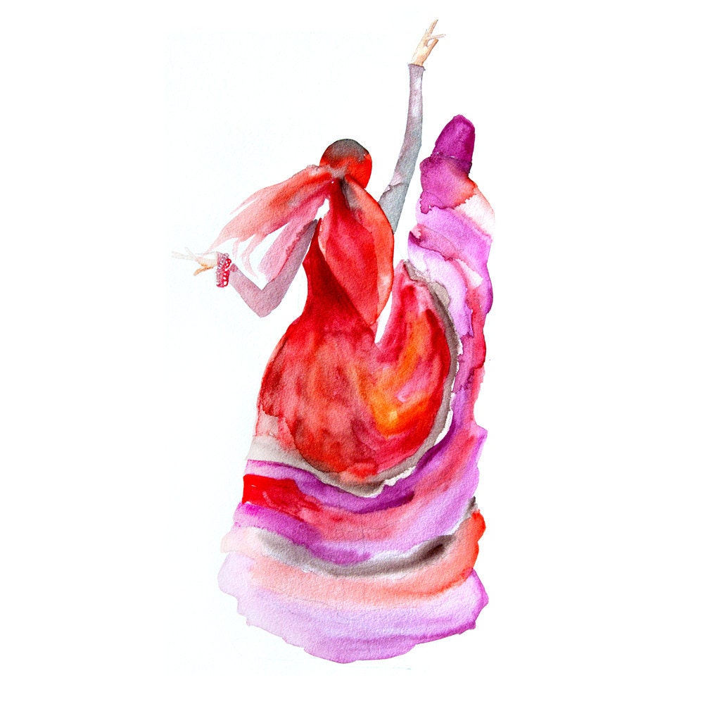 Flamenco dancer woman ART PRINT 13X19 original watercolor painting illustration home wall decor  modern contemporary reproduction poster