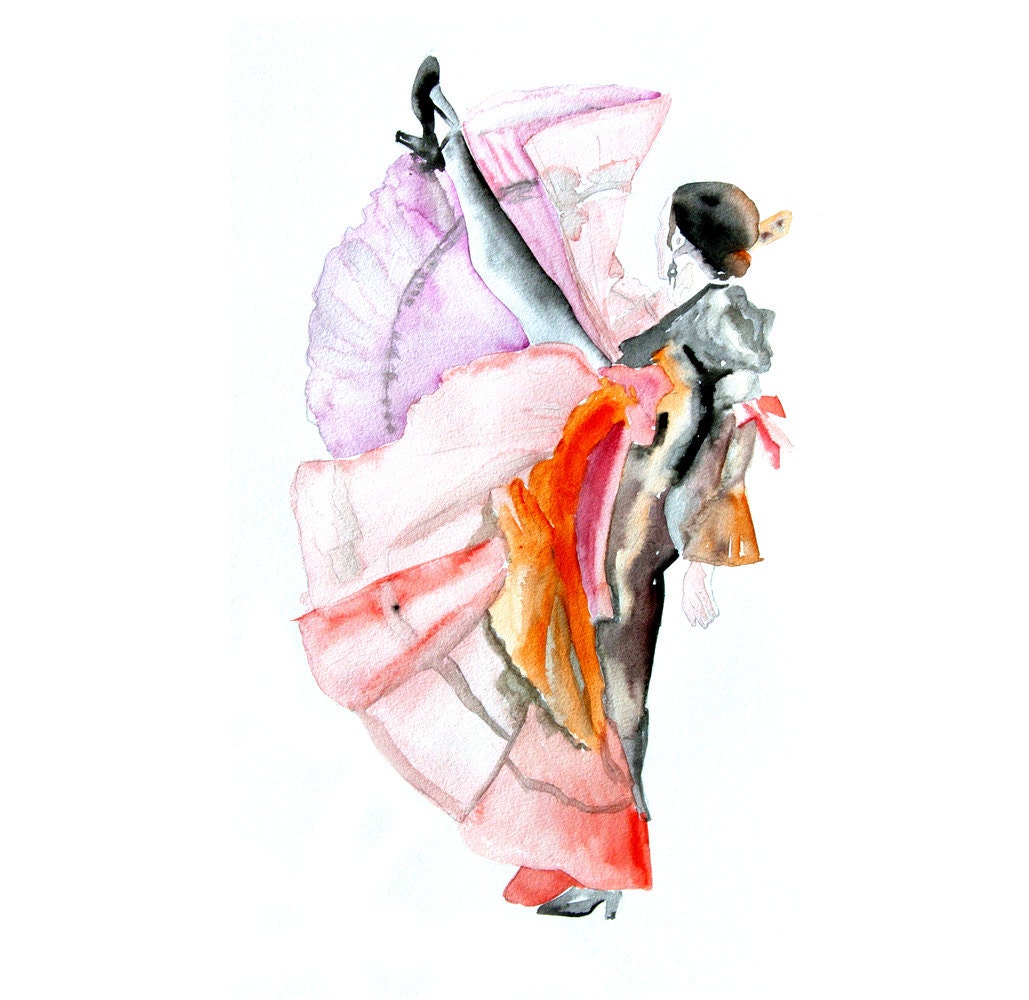 Flamenco dancer woman ART PRINT 13X19 original watercolor painting illustration home wall decor  modern contemporary reproduction poster