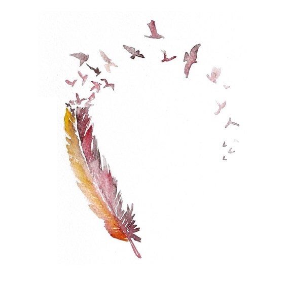 LOVE bird feather ART PRINT 12X16 original watercolor painting illustration home wall decor  modern contemporary reproduction poster