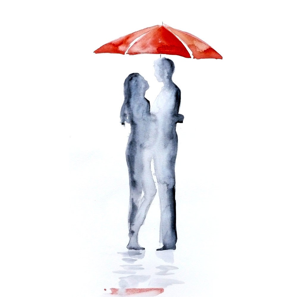 Love rain umbrella ART PRINT 13X19 original watercolor painting illustration home wall decor modern contemporary reproduction poster
