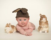 Brown Baby Bunny Hat, Great Photo Prop, Perfect for Easter or Spring, Animal, Handmade, Knitted, 0-3 months, 3-6 months