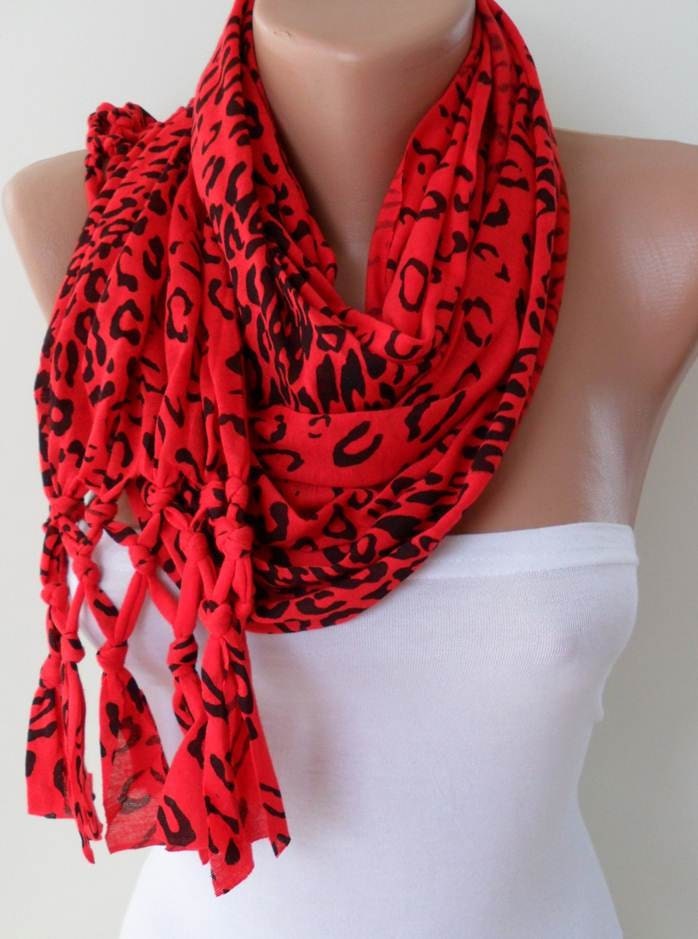 BIG SALE - Red Leopard Scarf with Node Edge