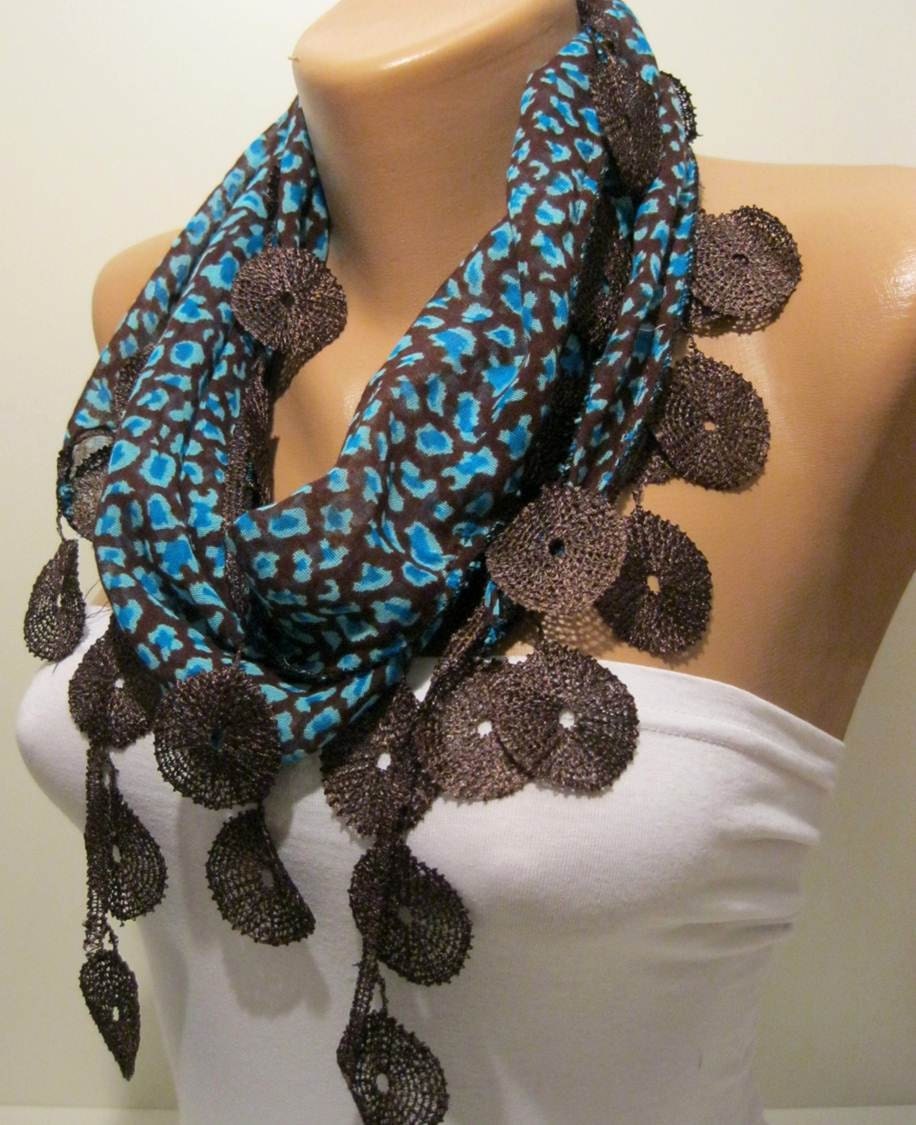 Blue and Brown - Leopard Print Fabric with Brown Trim Edge
