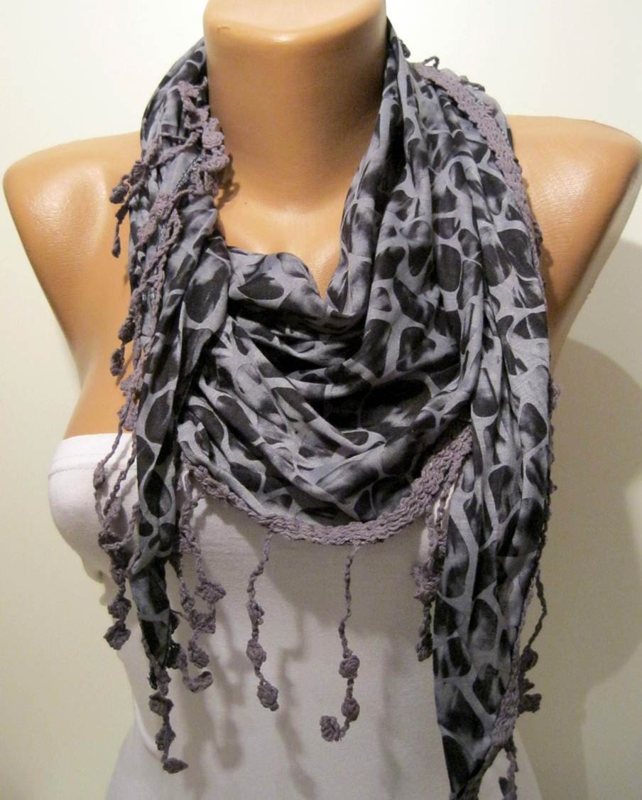 ON SALE - Leopard Print - Grey Scarf - with Trim Edge