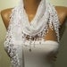 White Shawl - Scarf - Headband with Lace Edge - Silvery