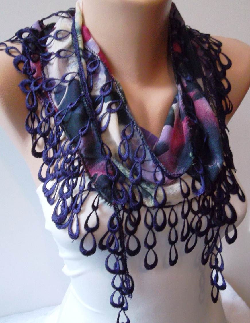 Dark Purple Scarf with Trim Edge - New