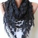 Mother's Day - Black Lace Scarf - Polka Dot Patterned Tulle Scarf with Black Trim
