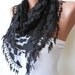 Mother's Day - Black Lace Scarf - Polka Dot Patterned Tulle Scarf with Black Trim